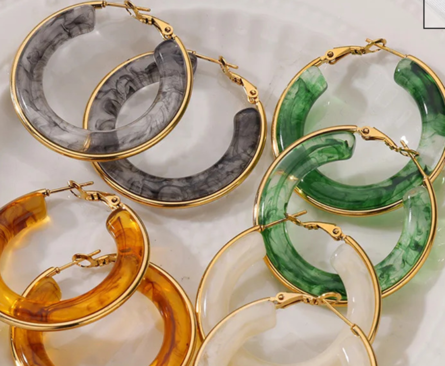 Round inlay Earrings - Brown