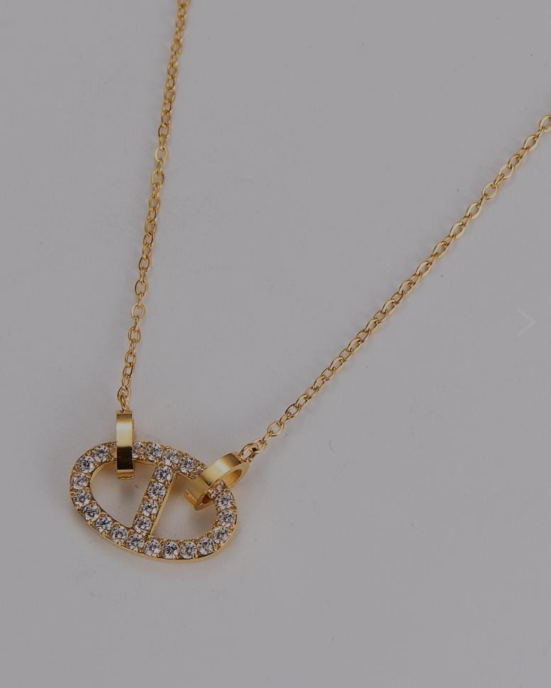 Luna split  Oval Diamond Necklace - Gold