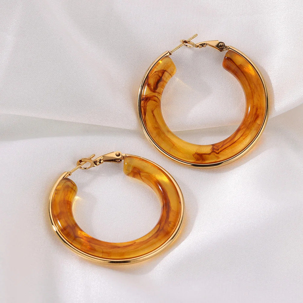 Round inlay Earrings - Brown