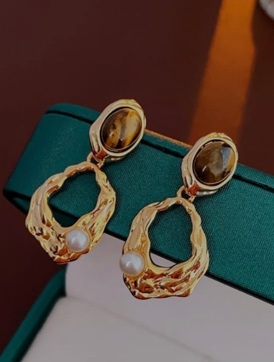 Tiger Eyedrop Earring