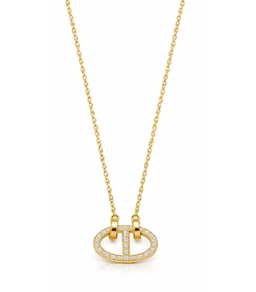 Luna Split Oval Diamond Necklace - silver